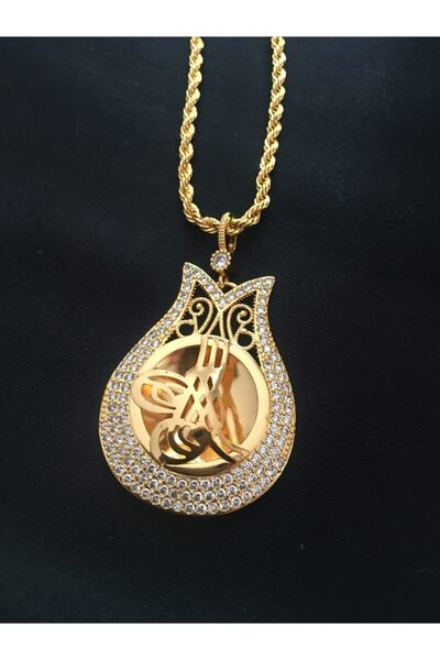 DAPHNE ACCESSORIES Taşlı Altın Kaplama Lale Tuğra Kolye