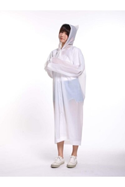 eleven market Жіночий чоловічий дощовик з капюшоном на кнопках Eva білий дощовик