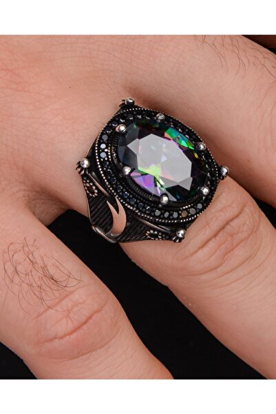 Prestige Gümüş Erkek Yüzük Mistik Topaz Taşlı Zülfikar Figürlü
