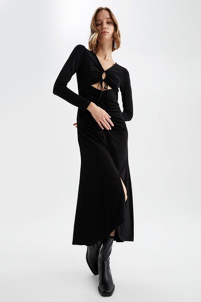 DeFacto Slim Fit Πρωτοχρονιάτικο θεματικό Midi φόρεμα με χαμηλό σκίσιμο