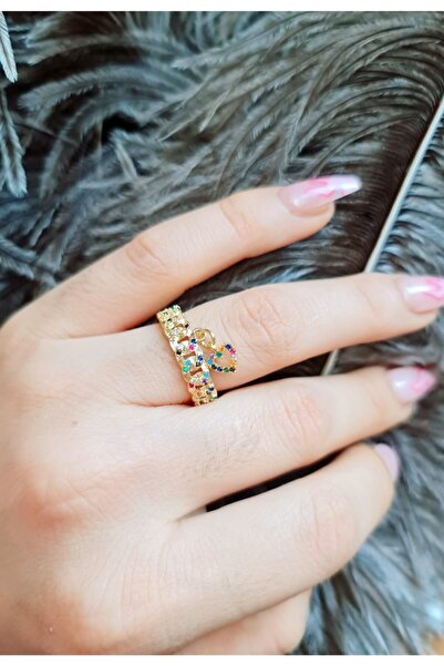 WONDER TOUCH 24k Altın Kaplama Renkli Taşlı Sallantılı Kalp Yüzük,çok Renkli ...