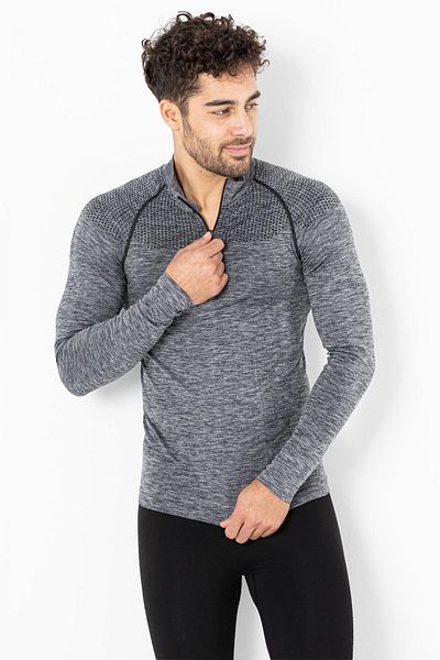 MioFit Men's Ultimate Zip Collar Long Sleeve Seamless Sports T-Shirt