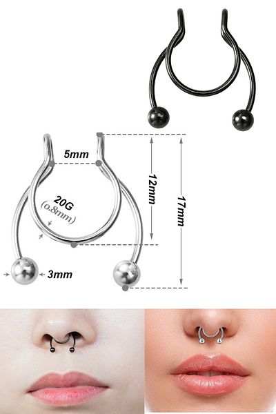 axexuar Black Silver Color 2Pcs Snap-On Compression Surgical Steel Non-Perforated Piercing to Noses Women Men