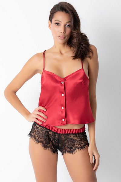 Phevos Set pantaloni scurți din satin din dantela