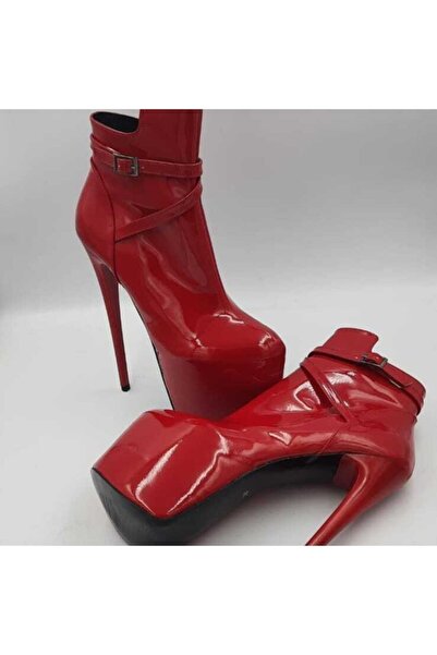 Tarz Topuklar Kadın Kırmızı Rugan 21cm Yüksek Topuklu Ayakkabı