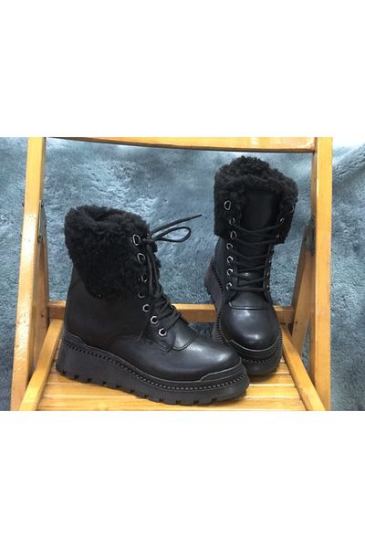 KAFKASLAR Black New Trend Thick Sole Feather Boots