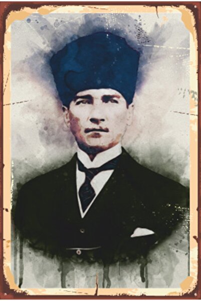 Hayat Poster Ρετρό ξύλινη αφίσα με λαδομπογιά Ataturk - με καπέλο, μοντέλο 770