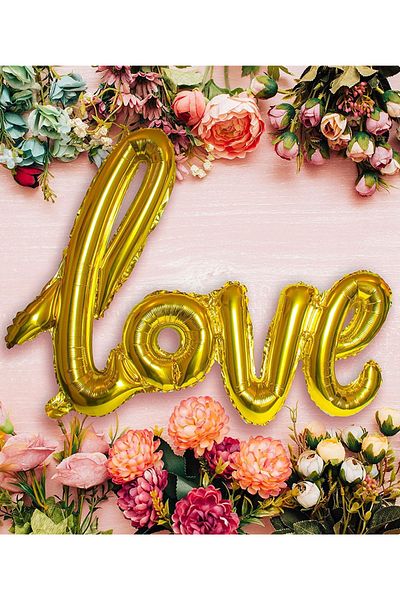 ELGALA Foil Balloon Love Hand Written Helium Balloon Gold Color