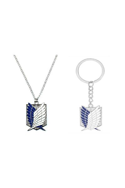 AlpCollection Blue Attack On Titan Wings Of Liberty Anime Necklace And Keychain