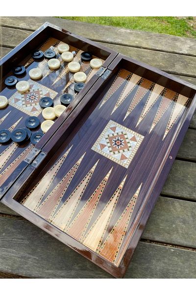 megame Wooden Chess and Backgammon Set, Luxury Backgammon Board, Wooden Chess Piece Backgammon Set
