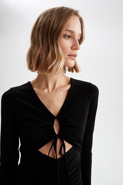 DeFacto Slim Fit Πρωτοχρονιάτικο θεματικό Midi φόρεμα με χαμηλό σκίσιμο