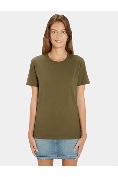 HediyeMania Γυναικείο μπλουζάκι με λαιμόκοψη από βαμβακερό χακί