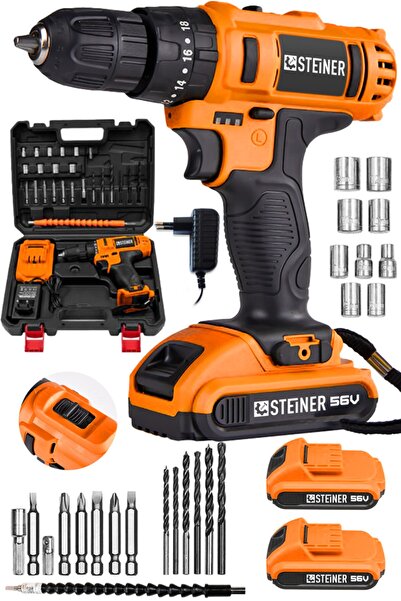 STEİNER Germany Technology Darbeli 56 V 5 Ah Bakır Sargılı Çift Akülü Şarjlı Vidalama Matkap Trc Set