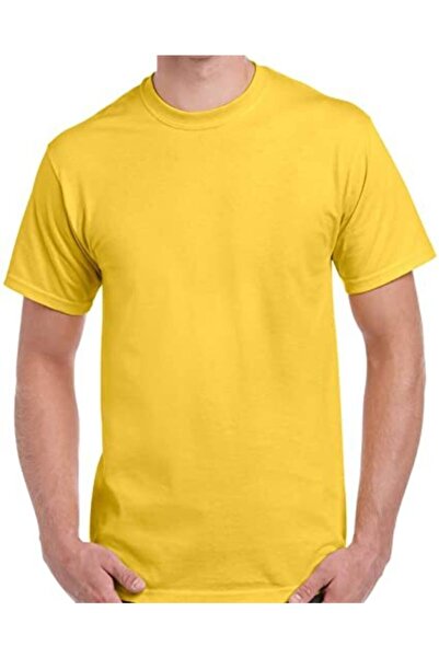 HediyeMania Tricou guler rotund galben pentru bărbați, bumbac tricou