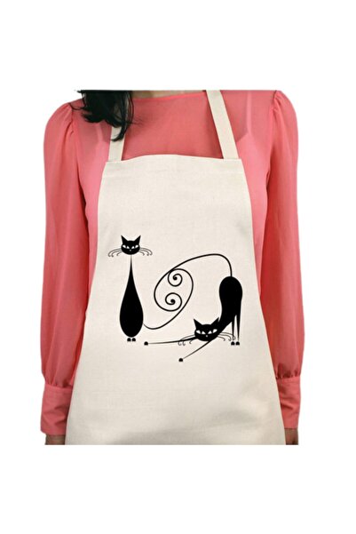 ART HEDİYE Cat Drawing Permanent Printed Water Repellent Washable Kitchen Apron