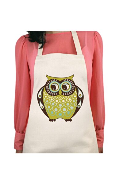 ART HEDİYE Fat Owl Lasting Printed Washable Kitchen Apron with Water Repellen...