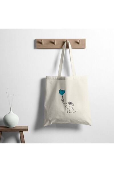 Atölye Semperra Blue Heart Elephant Design Raw Cloth Shoulder Bag
