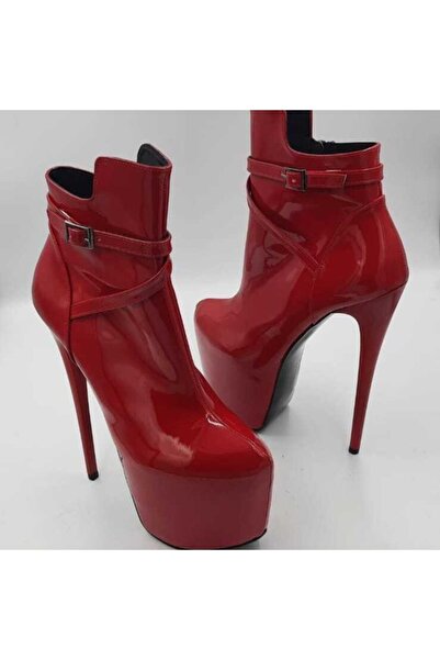 Tarz Topuklar Kadın Kırmızı Rugan 21cm Yüksek Topuklu Ayakkabı