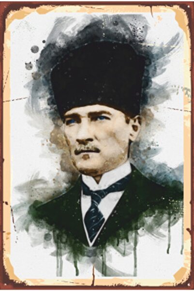 Hayat Poster Ρετρό ξύλινη αφίσα Mustafa Kemal Atatürk - Καπέλο και λαδομπογιά...