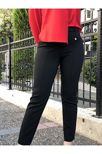 AYHAN Women's Black High Waist Front Stitched Lycra Trousers