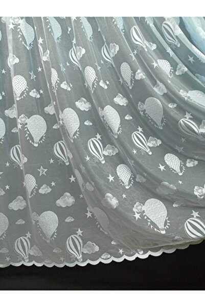 GOGOPERDE Çocuk Odası Uçan Balon Pembe Renk Modern Tül Perde 1/2 Pileli