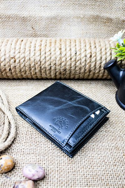 willpolo Мъжки портфейл Crazy Leather в черен цвят + държач за карти