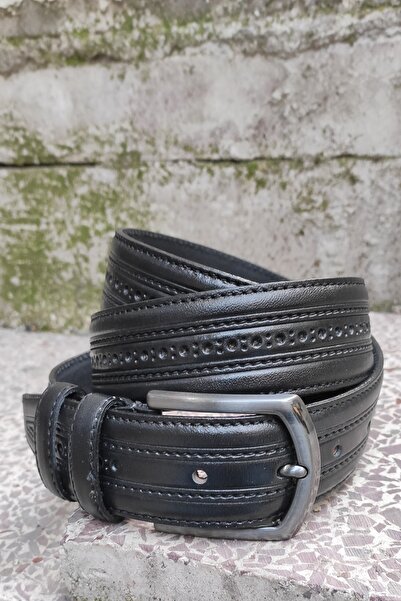 Kemer Dünyası حزام جلد كلاسيكي بنمط نقطة من الجلد الطبيعي مقاس 3.5 سم للرجال ...