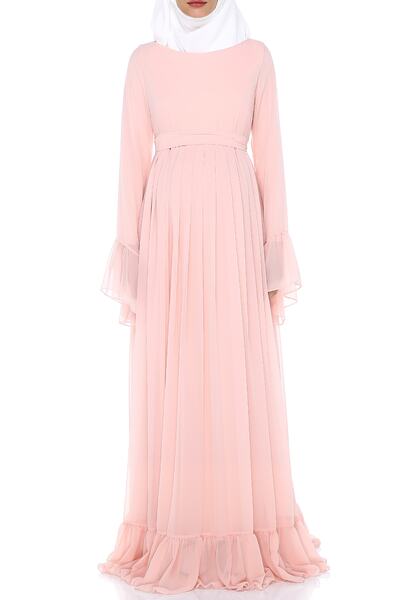 MODA LABİO Pudra Minel Şifon Tesettür Hamile Elbisesi