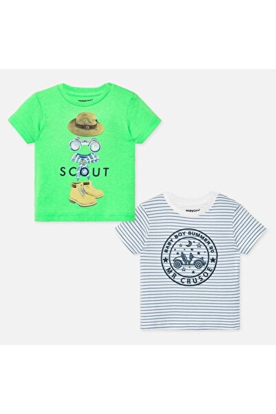 MAYORAL Set de 2 tricouri unisex pentru copii, alb, verde