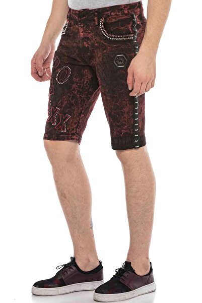 Cipo&Baxx Erkek Bordo Alaca Bordo Parlak Metalli Kot Şort