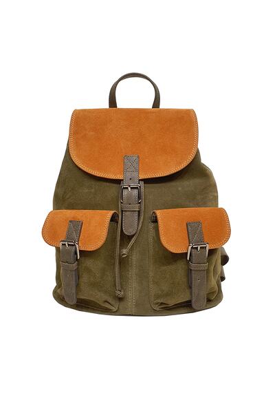 Ysmn Γυναικείο σακίδιο πλάτης από γνήσιο δέρμα σουέτ πράσινου ταμπά - Yc04194...