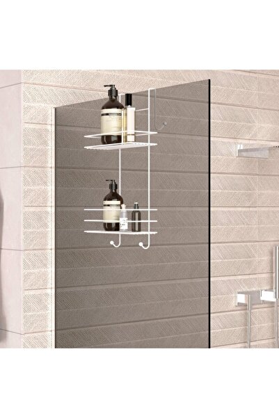 Teknotel Two-Tier Bathroom Shower Cabin Shelf White Jm065