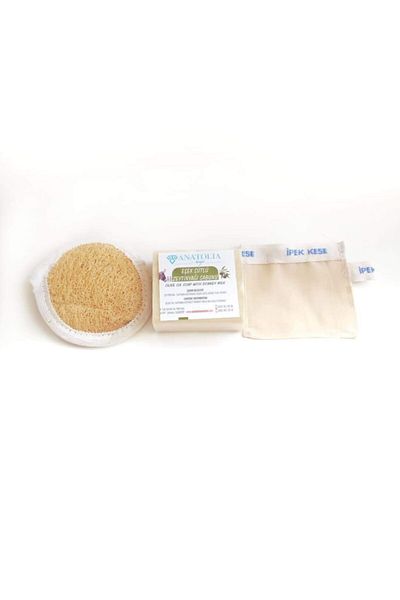 Anatolia Soap Donkey Milk Soap Pumpkin Fiber Silk Pouch Set