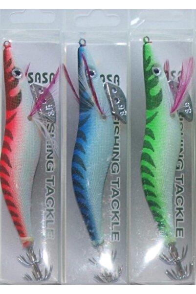 SASA 3'lü Set 3.5 Kurşunlu Fosforlu Kalamar Zokası 13 cm 20 gr (Kırmızı, mavi...