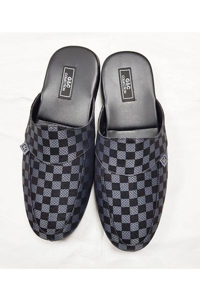 GC Men's Black Poly Sole Plaid Home Slippers