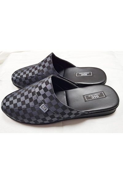 GC Men's Black Poly Sole Plaid Home Slippers