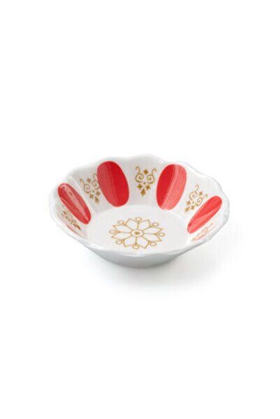 istesende Akel Melamin 6 Adet Kırmızı Beyaz Desenli Kahveci Çay Tabağı