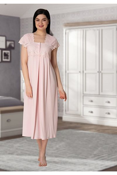 lohusahamile Women's Powder Collar Lace Detailed Maternity Nightgown Set