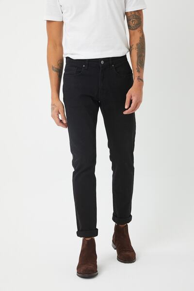 BOSHETTI Erkek Siyah Slim Fit Essentials Jean Pantolon