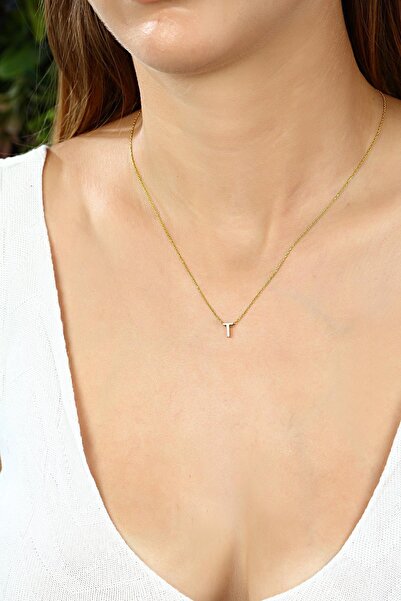 Azuris Silver Azuris 925 Ayar Gümüş Üç Boyutlu T Harfli Harfi Kolye