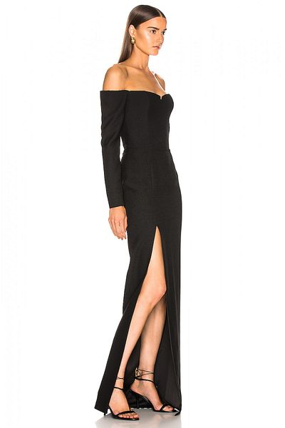 By Umut Design Women's Black Deep Slit Off-Shoulder Maxi Dress4574101