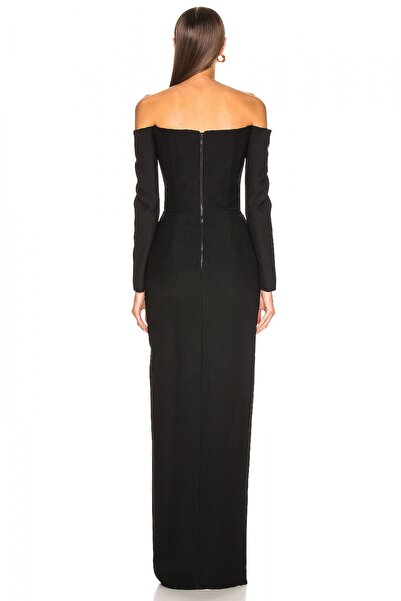 By Umut Design Women's Black Deep Slit Off-Shoulder Maxi Dress4574101