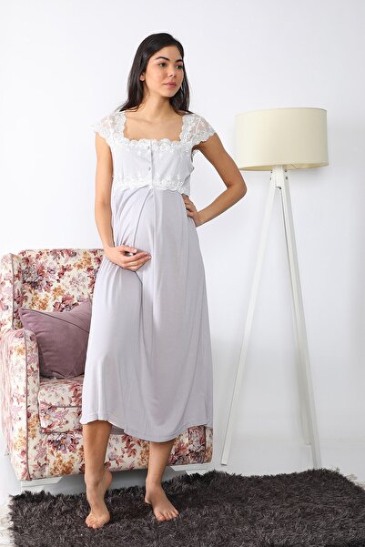 lohusahamile Комплект нічної сорочки для породіль 2504 сірого кольору з мереж...