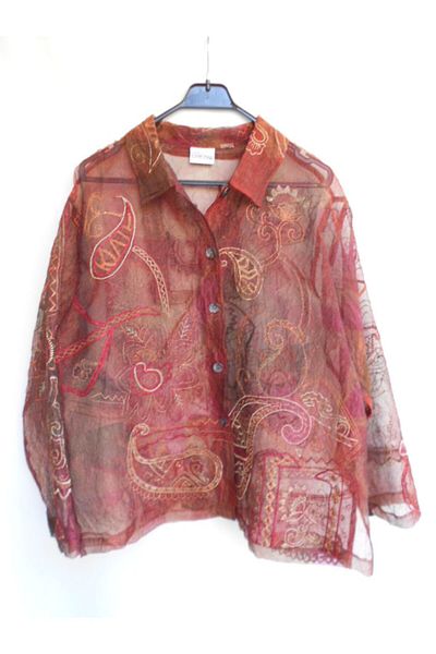 Chicos Women's Brown Authentic Organza Embroidered Blouse Jacket