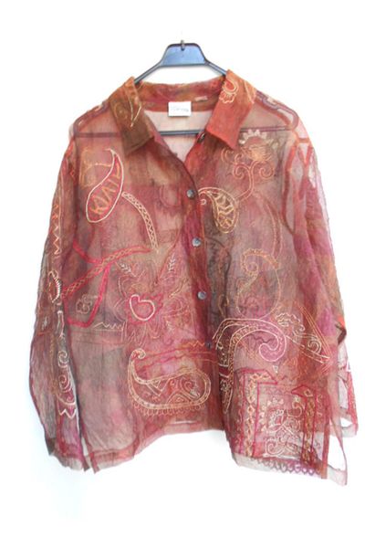 Chicos Women's Brown Authentic Organza Embroidered Blouse Jacket