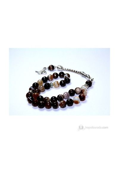 RD EKOAVM Brown Variegated Agate Stone Rosary 8 Mm Facet Cut