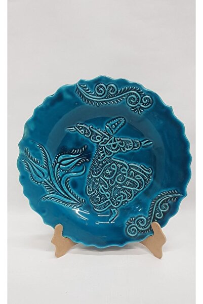Çini Turkuaz Desenli Duvar Tabağı 25 cm