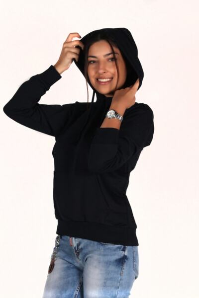 BÖRKİ Γυναικεία μονόχρωμη μαύρη κουκούλα με τσέπη casual αθλητική φούτερ