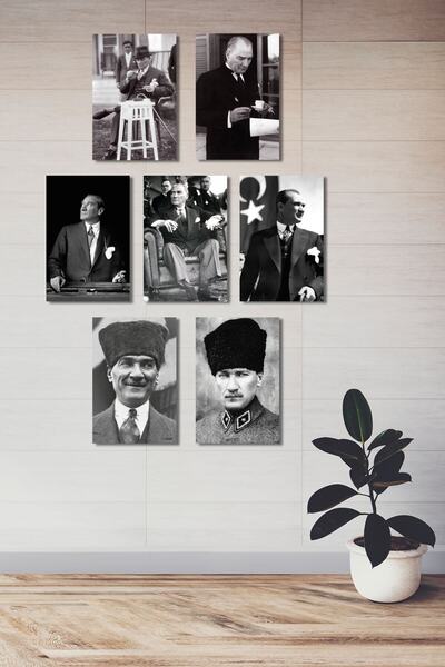 GÜNEŞ LAZER 7 Piece Wooden Mdf Wall Decoration Painting Set with Atatürk Image