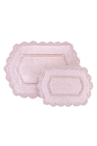 English Home Mia Cotton Non-Slip Base Bath Mat Set 60x90-40x60 Cm Powder
